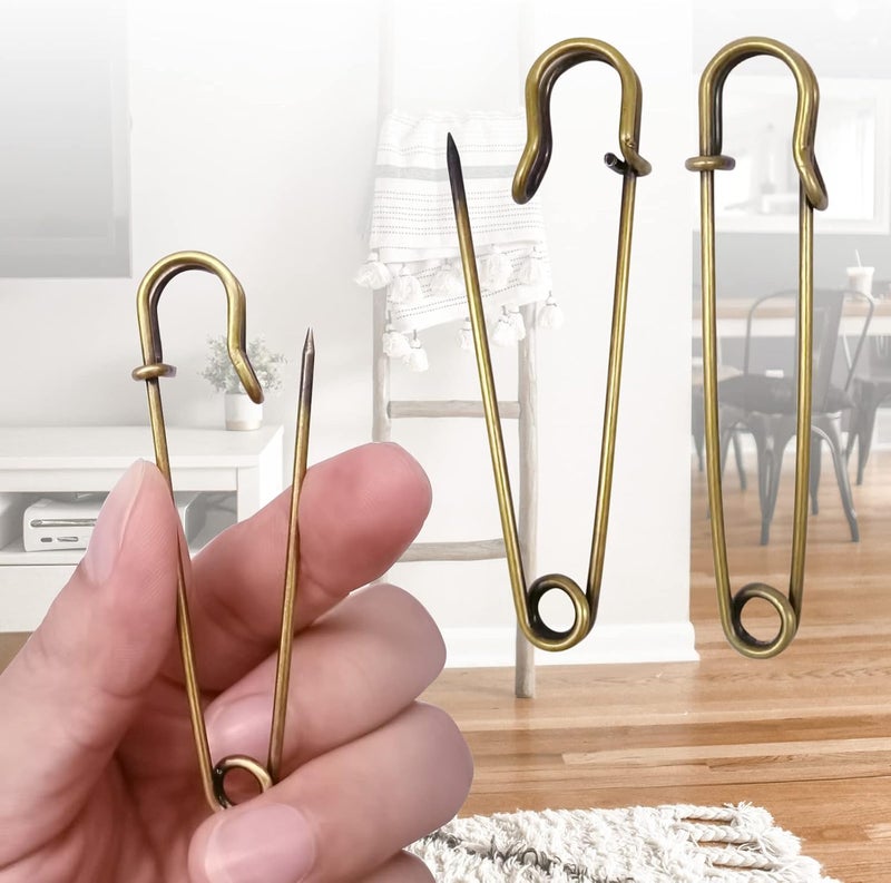 Urmspst Upgraded Large Safety Pins Pack of 30 for Clothes, Leather, Canvas, Blankets, Crafts, Skirts, Kilts - Extra Large Heavy Duty Safety Pins (75mm Bronze) - Image 3